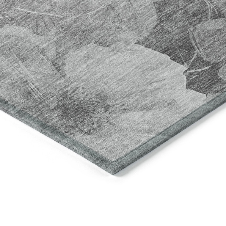 5' X 8' Gray And Charcoal Floral Washable Indoor Outdoor Area Rug - Gray, Silver