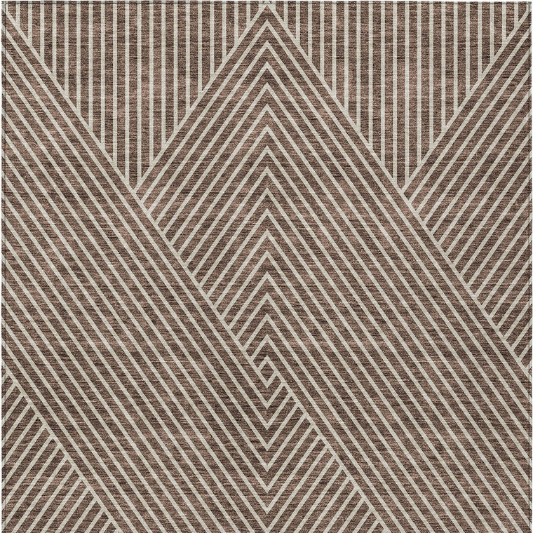 3' X 5' Brown And Ivory Geometric Washable Indoor Outdoor Area Rug Transitional Style - Brown, Ivory Color