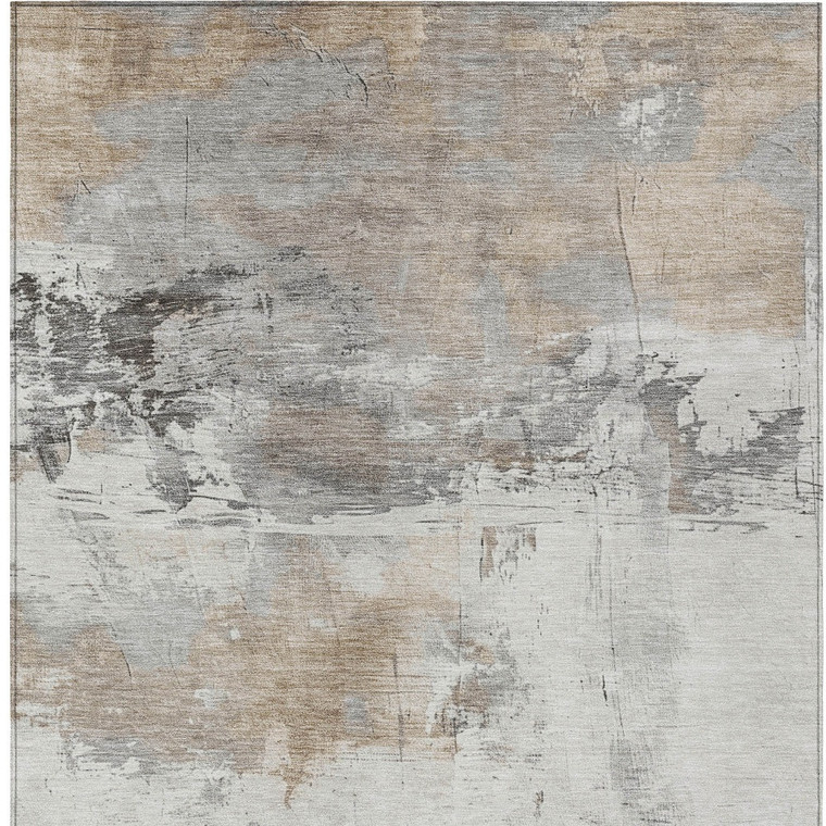 3' X 5' Ivory And Gray Abstract Washable Indoor Outdoor Area Rug - Ivory, Gray