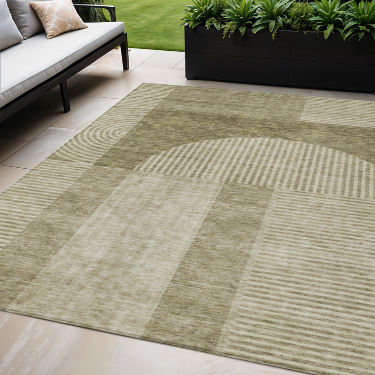 5' X 8' Taupe Beige And Tan Geometric Washable Indoor Outdoor Area Rug Transitional Style - Taupe, Beige, Tan Color