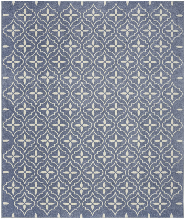 8' X 10' Blue And Ivory Geometric Indoor Outdoor Area Rug