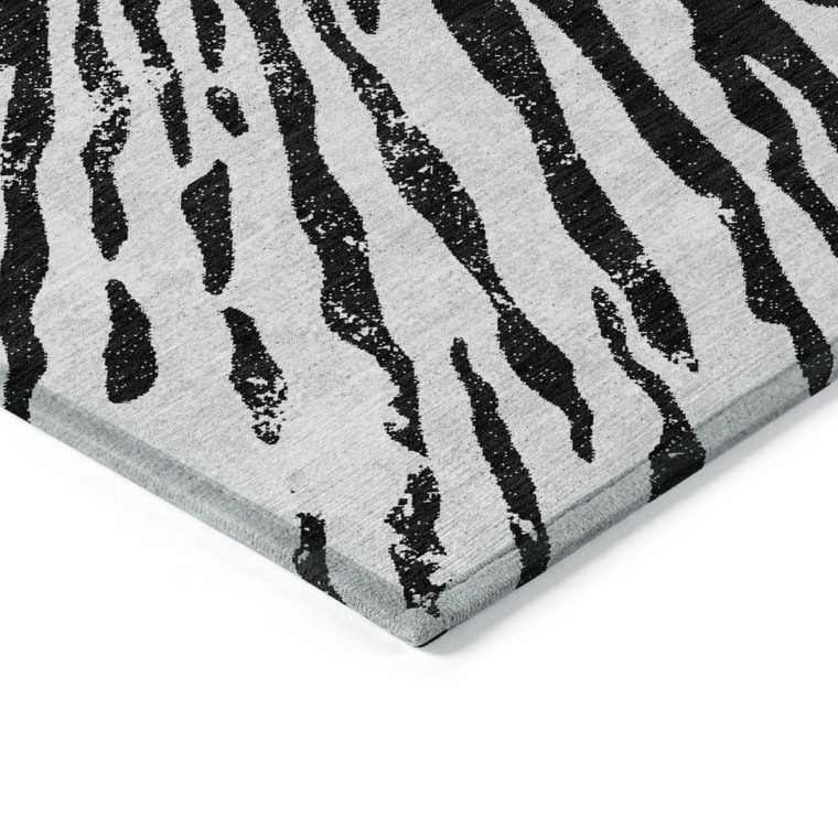 3' X 5' Ivory Black And Gray Abstract Washable Indoor Outdoor Area Rug
