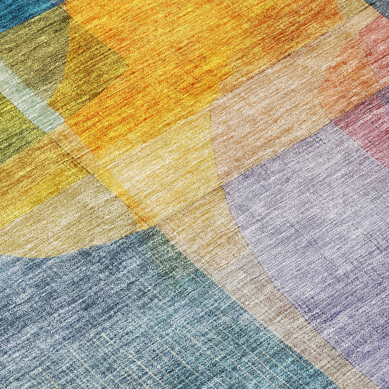 5' X 8' Blue Green And Purple Abstract Washable Indoor Outdoor Area Rug