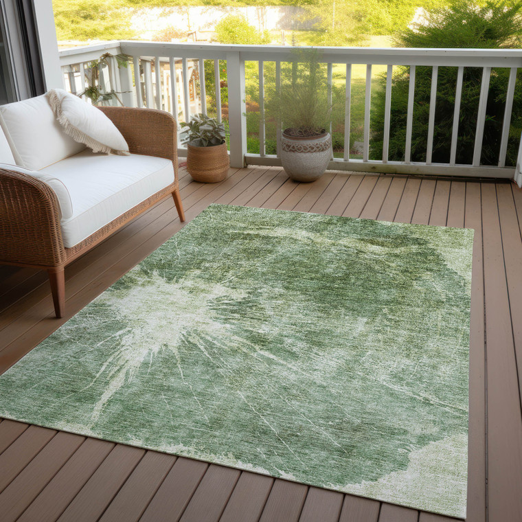 5' X 8' Fern Green And Artichoke Green Abstract Washable Indoor Outdoor Area Rug