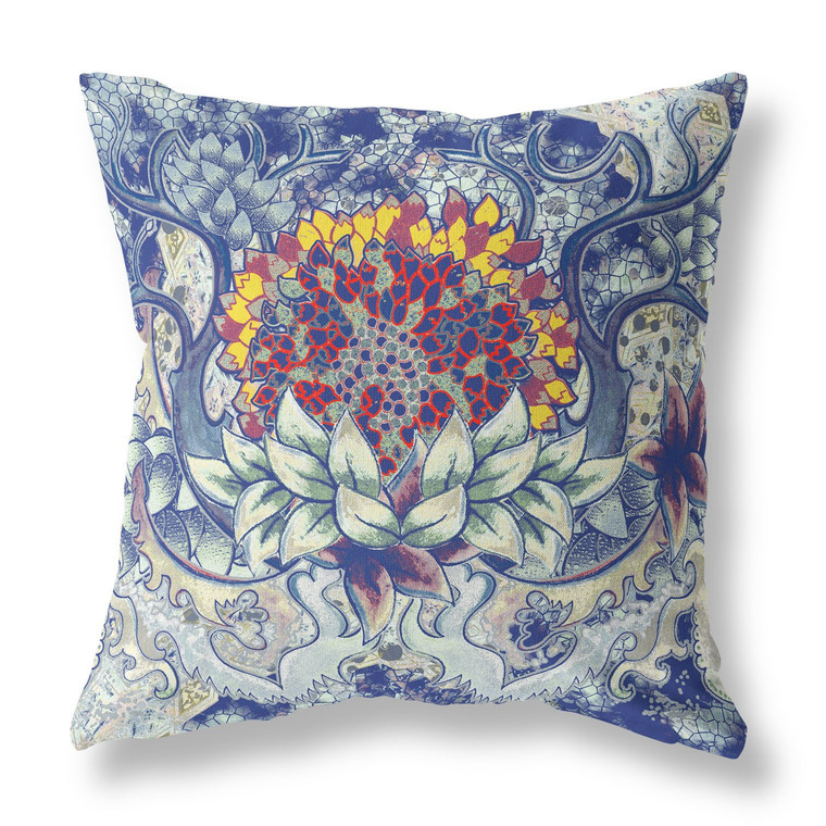 20"x20" Blue Gray Yellow Red Blown Seam Broadcloth Geometric Throw Pillow