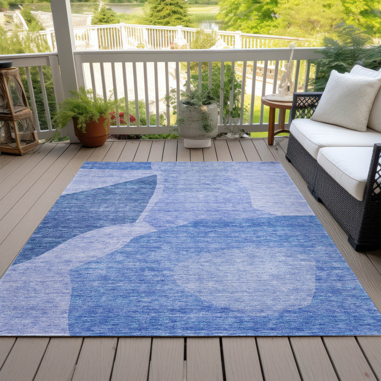 3' X 5' Navy Blue And Denim Blue Abstract Washable Indoor Outdoor Area Rug Transitional Style - Navy Blue, Denim Blue Color