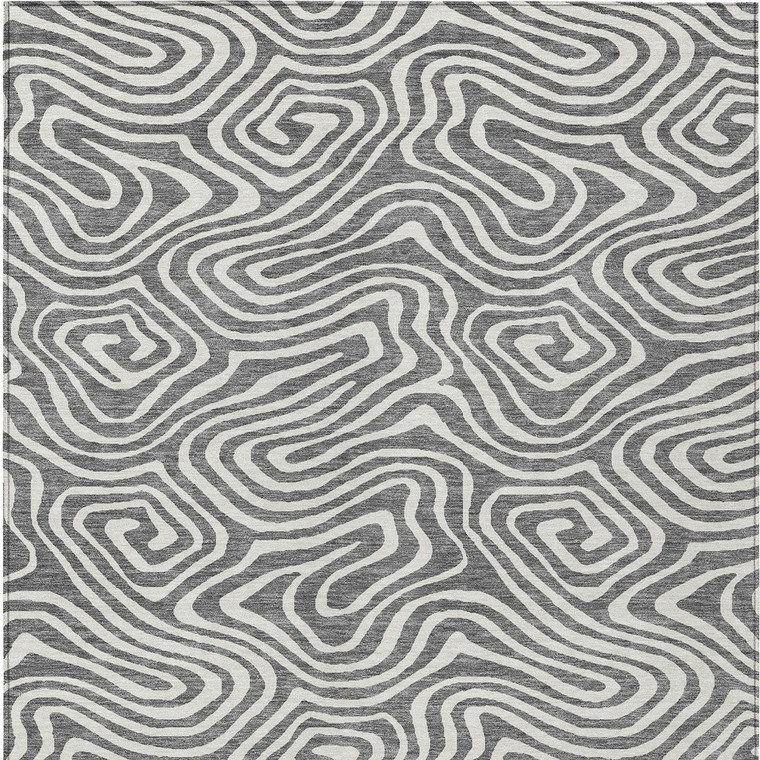 5' X 8' Gray And Ivory Abstract Washable Indoor Outdoor Area Rug Transitional Style - Gray, Ivory Color