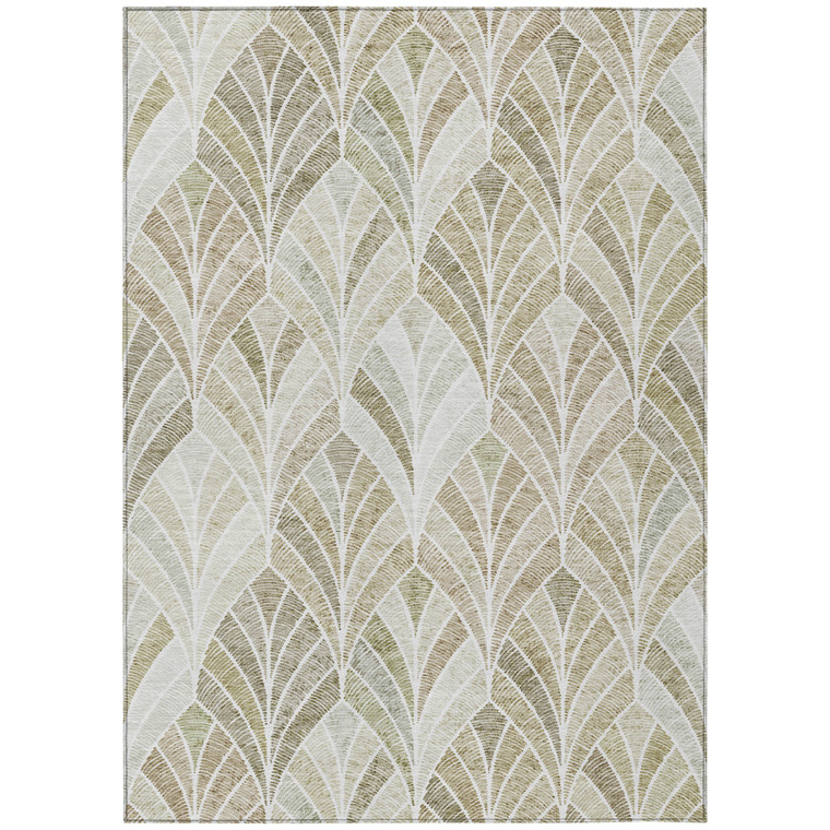 5' X 8' Khaki Tan And Beige Geometric Washable Indoor Outdoor Area Rug