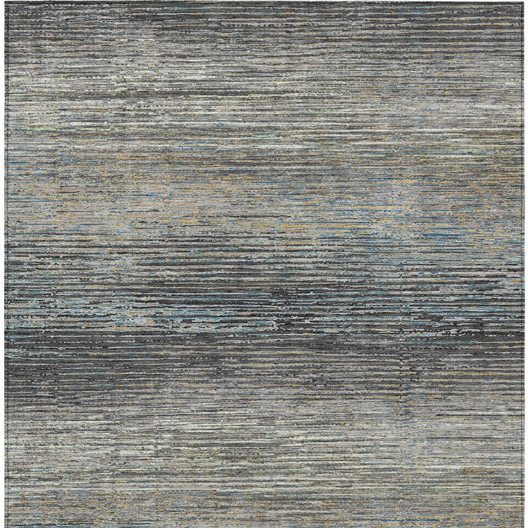 3' X 5' Granite Gray Striped Washable Indoor Outdoor Area Rug