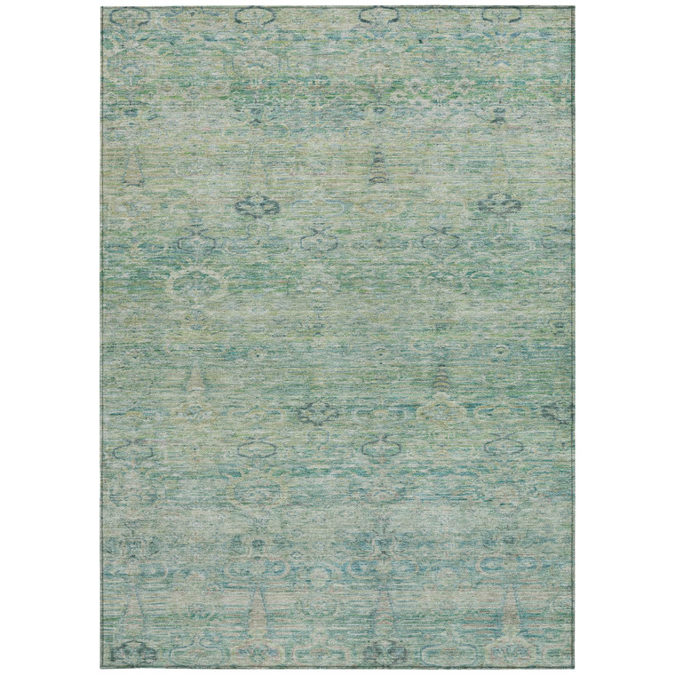 3' X 5' Teal Blue And Linen Oriental Washable Indoor Outdoor Area Rug