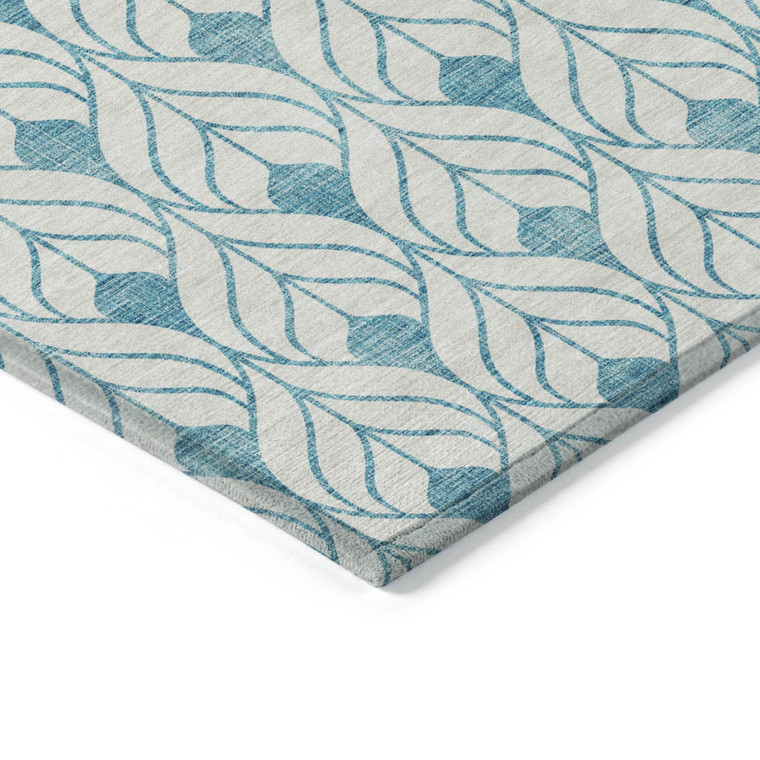 5' X 8' Teal Blue And Ivory Geometric Washable Indoor Outdoor Area Rug Transitional Style - Teal Blue, Ivory Color
