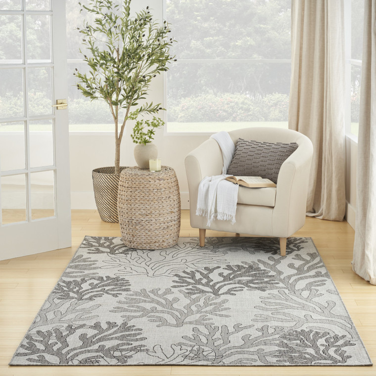 4' X 6' Gray Black And Ivory Nautical Indoor Outdoor Area Rug