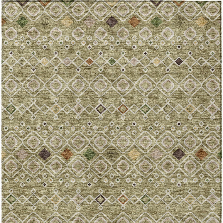5' X 8' Sage Ivory And Beige Geometric Washable Indoor Outdoor Area Rug