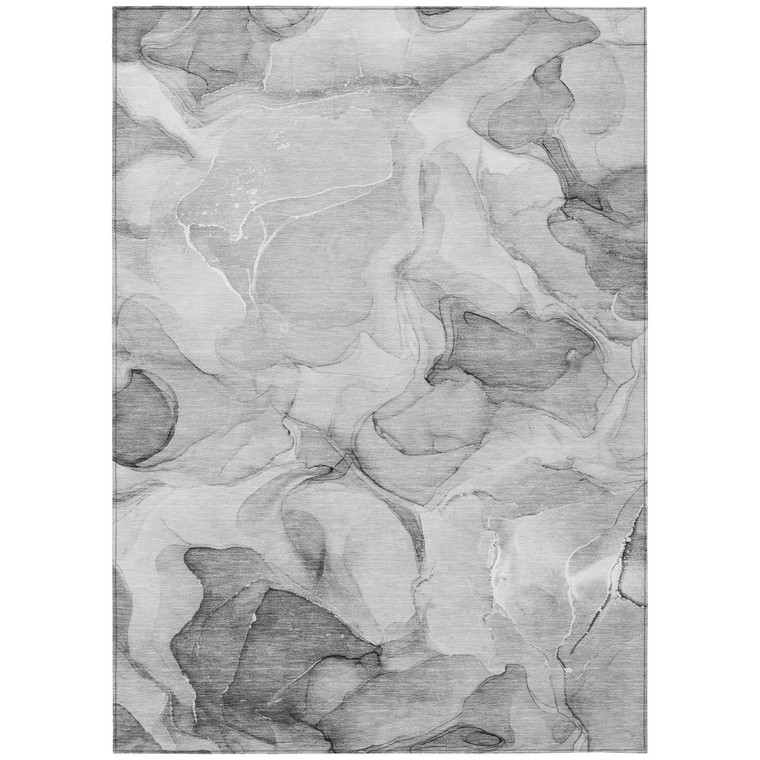 5' X 8' Gray Abstract Washable Non Skid Indoor Outdoor Area Rug - 608219369163