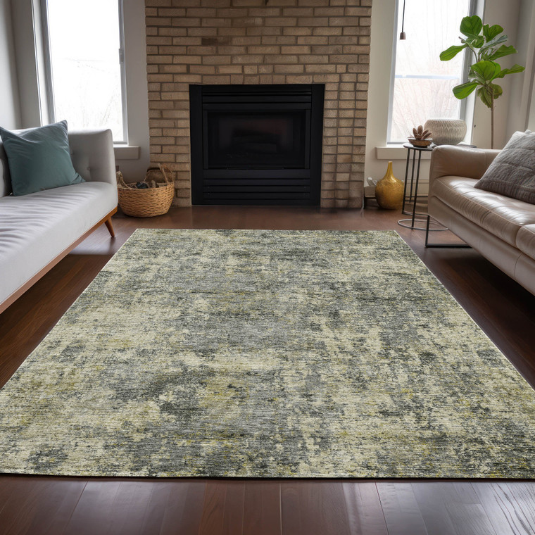 5' X 8' Pewter And Beige Abstract Washable Indoor Outdoor Area Rug - Pewter, Beige