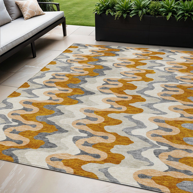 5' X 8' Terra Cotta Copper And Gray Abstract Washable Indoor Outdoor Area Rug - Terra Cotta, Copper, Gray