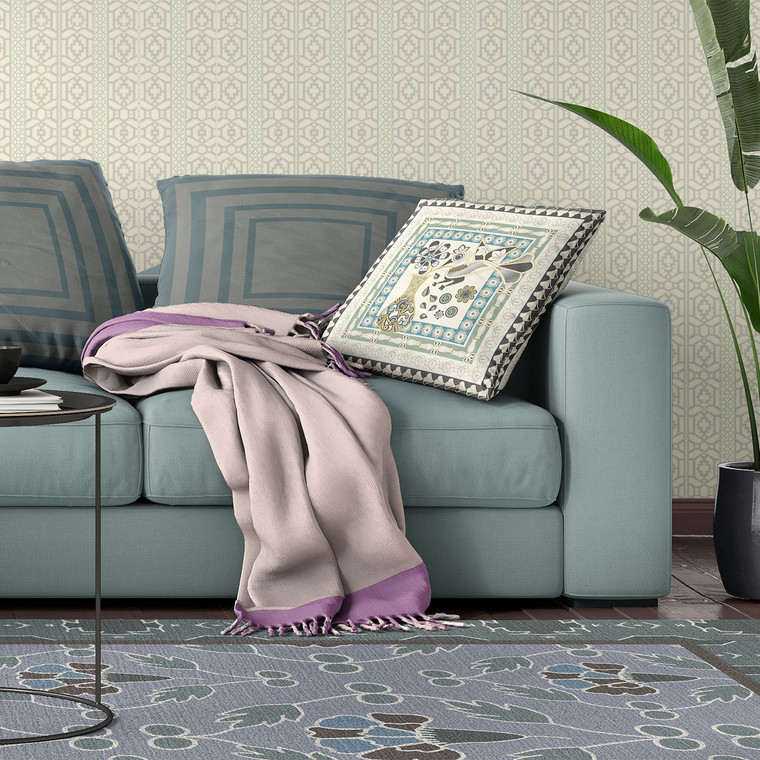 26" x 26" Cream Peacock Blown Seam Floral Indoor Outdoor Throw Pillow Modern Style