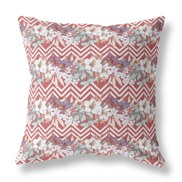 20"x20" Red White Blown Seam Broadcloth Floral Throw Pillow