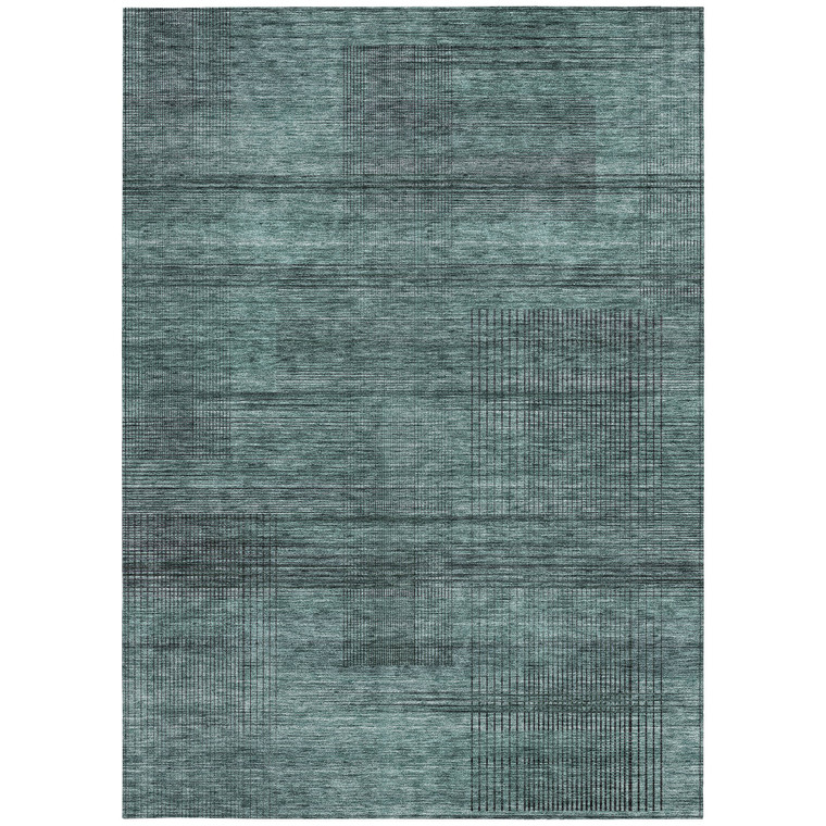5' X 8' Teal Blue Aqua And Gray Striped Washable Indoor Outdoor Area Rug Transitional Style - Teal Blue, Aqua, Gray Color