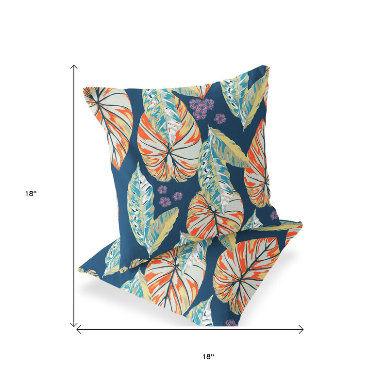 Set of Two 18" Orange Botanical Indoor Outdoor Throw Pillow Cover and Insert - 606114911241