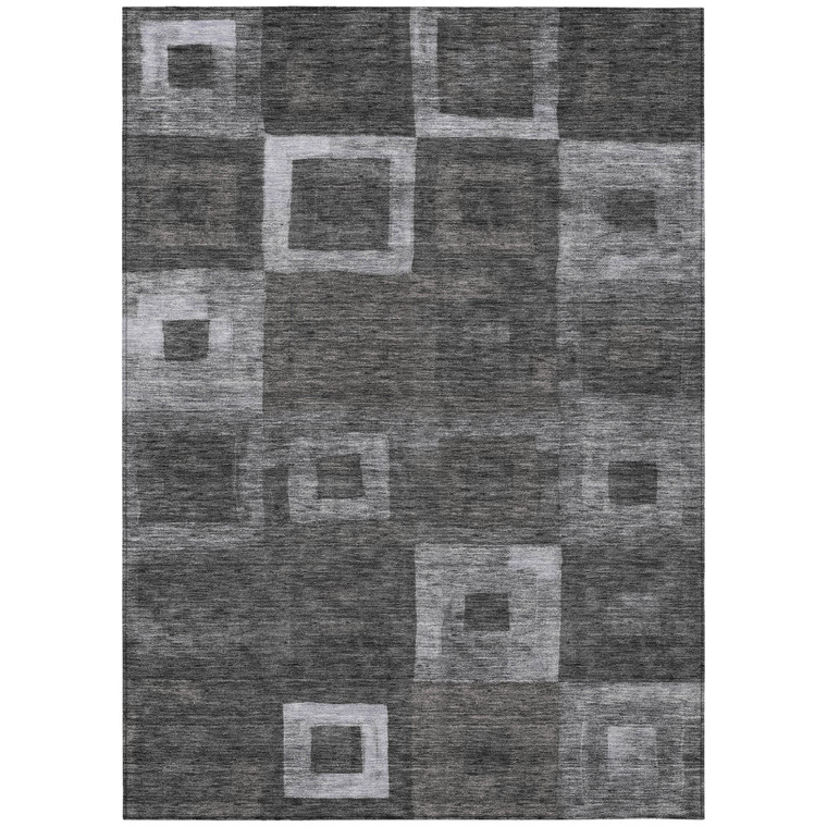 3' X 5' Black And Gray Geometric Washable Indoor Outdoor Area Rug Transitional Style - Black, Gray Color