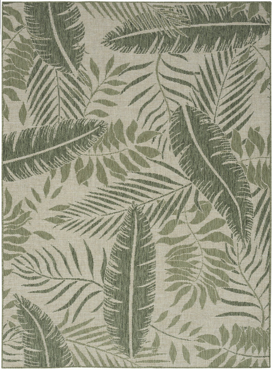 4' X 6' Ivory And Green Palm Leaf Indoor Outdoor Area Rug - Ivory, Green