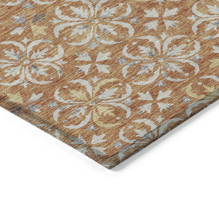 5' X 8' Copper Gray And Beige Floral Washable Indoor Outdoor Area Rug