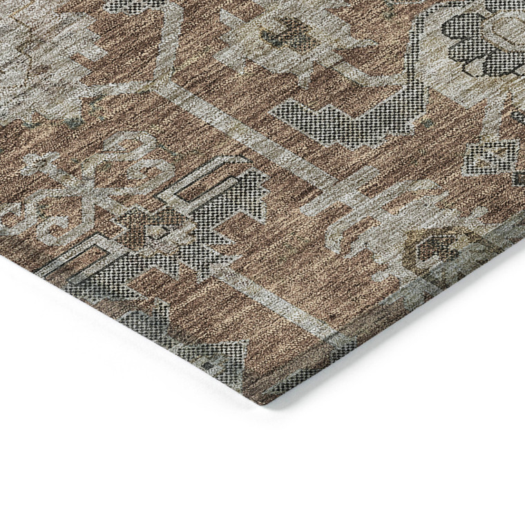 5' X 8' Brown Gray And Charcoal Oriental Washable Indoor Outdoor Area Rug - Brown, Gray, Charcoal
