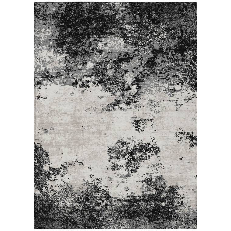 3' X 5' Black Gray And Ivory Abstract Washable Indoor Outdoor Area Rug Transitional Style - Black, Gray, Ivory Color