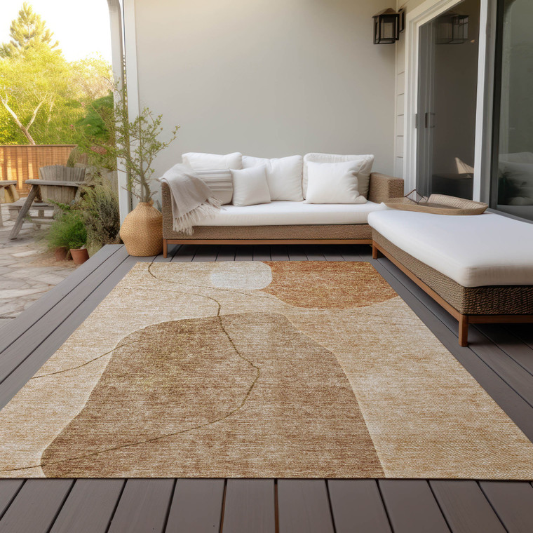 3' X 5' Orange Copper And Terra Cotta Abstract Washable Indoor Outdoor Area Rug Transitional Style - Orange, Copper, Terra Cotta Color