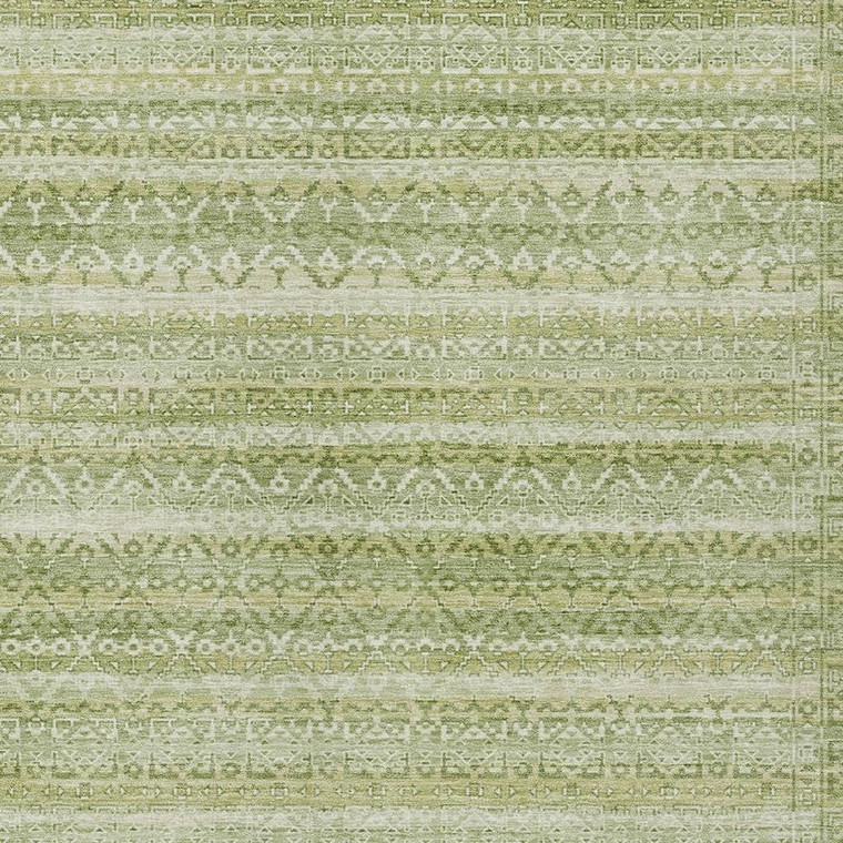 3' X 5' Sage And Ivory Striped Washable Indoor Outdoor Area Rug