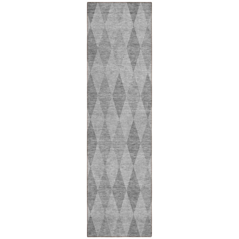 8' Runner Gray Geometric Washable Non Skid Indoor Outdoor Runner Rug - Gray