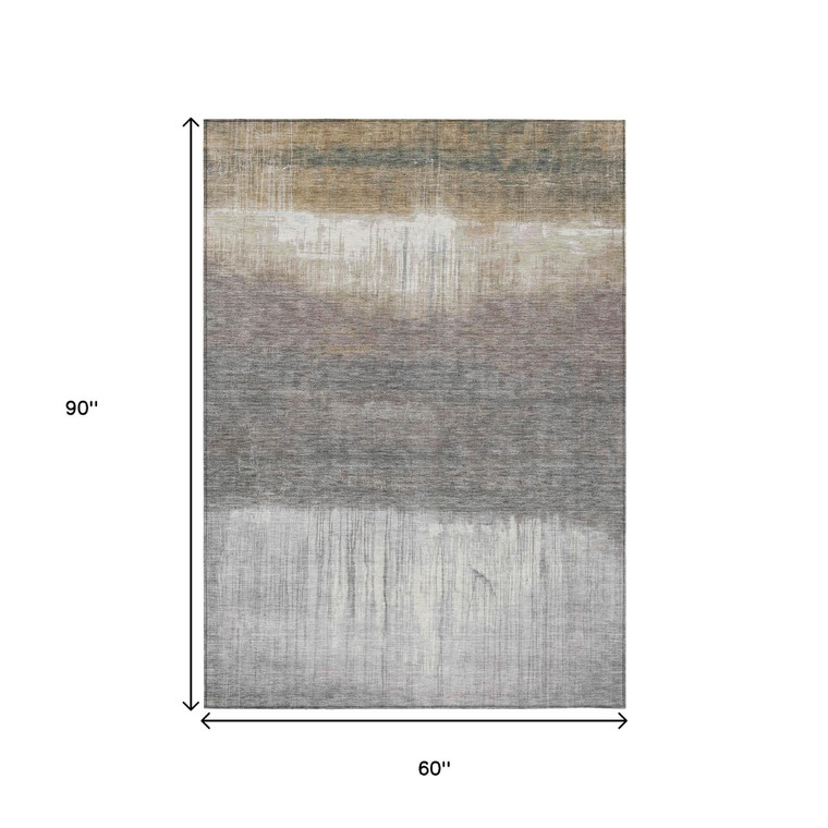 5' X 8' Taupe And Gray Abstract Washable Indoor Outdoor Area Rug - Taupe, Gray