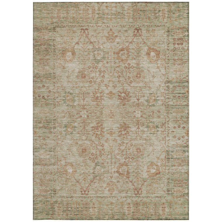 3' X 5' Beige Brown And Green Oriental Washable Indoor Outdoor Area Rug - 880016849639
