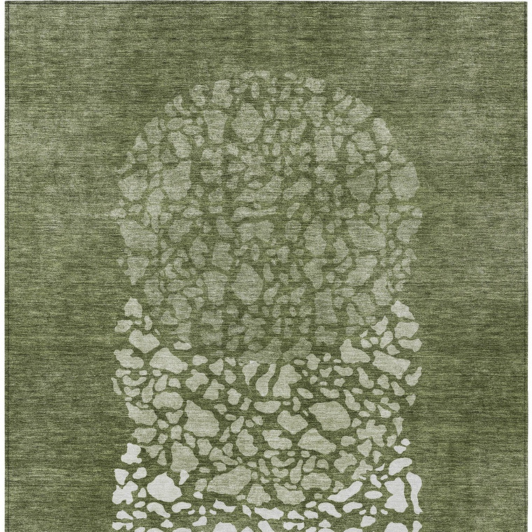 3' X 5' Olive Green And Artichoke Green Abstract Washable Indoor Outdoor Area Rug