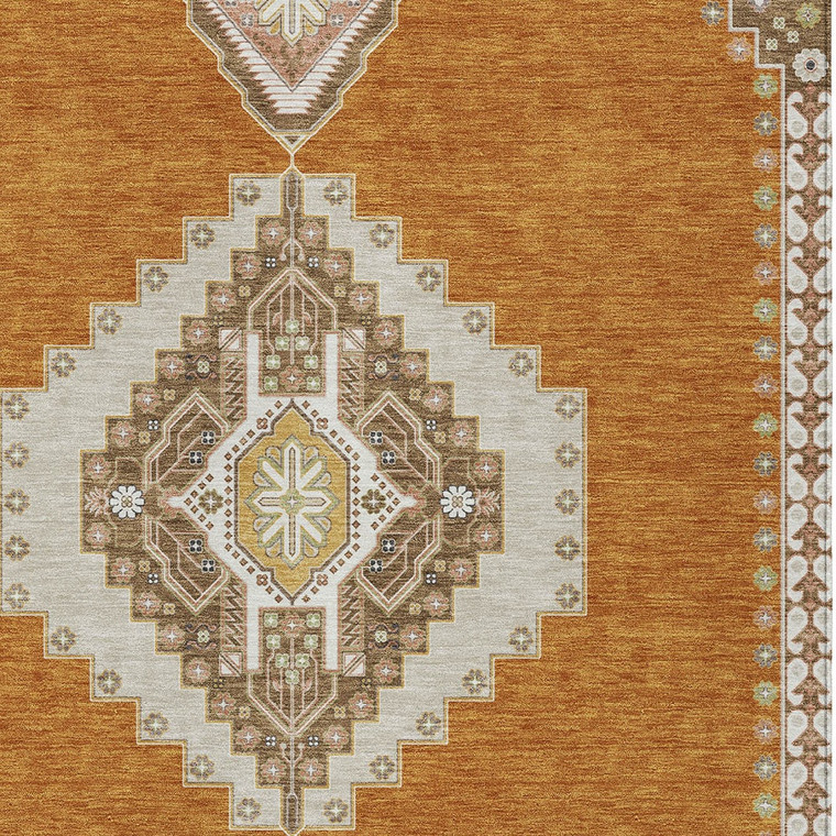 3' X 5' Copper Brown And Ivory Oriental Washable Indoor Outdoor Area Rug