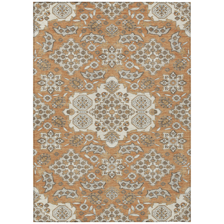 3' X 5' Terra Cotta Gray And Beige Medallion Washable Indoor Outdoor Area Rug