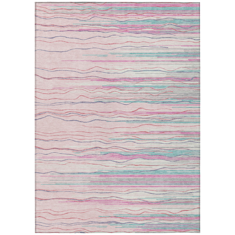 3' X 5' Pink Blue And Purple Striped Washable Indoor Outdoor Area Rug
