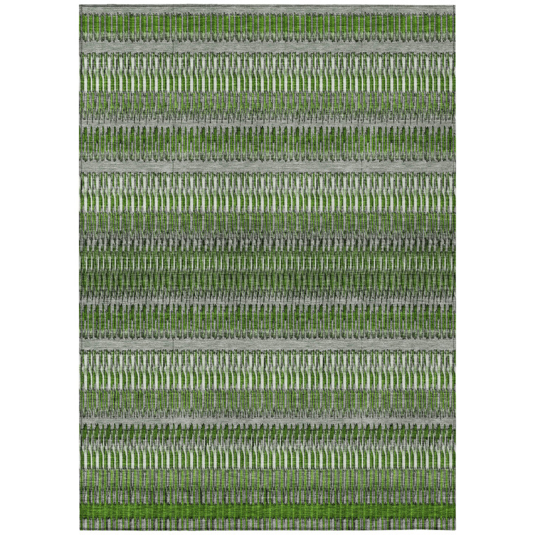 5' X 8' Green And Ivory Striped Washable Indoor Outdoor Area Rug