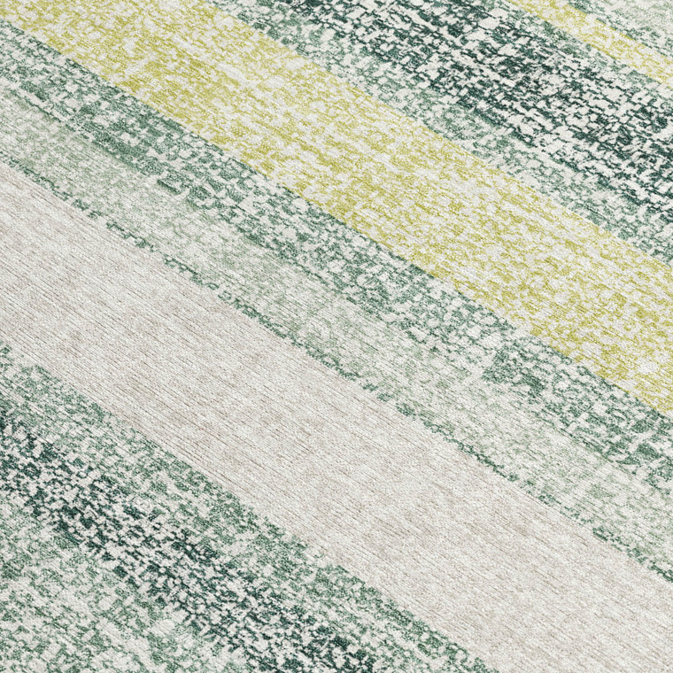 3' X 5' Pale Aqua And Lime Green Striped Washable Indoor Outdoor Area Rug