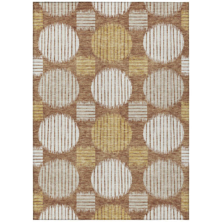 5' X 8' Brown Beige And Ivory Geometric Washable Indoor Outdoor Area Rug - 608219298258