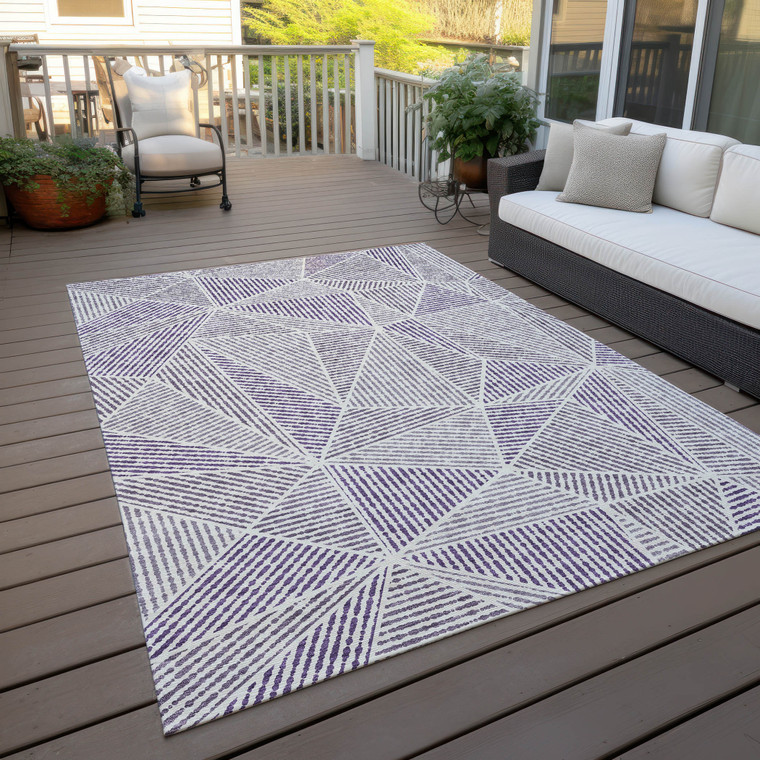 3' X 5' Purple Lilac And Silver Geometric Washable Indoor Outdoor Area Rug