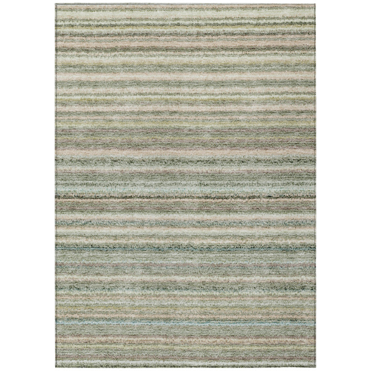 3' X 5' Sage Mint Green And Beige Striped Washable Indoor Outdoor Area Rug