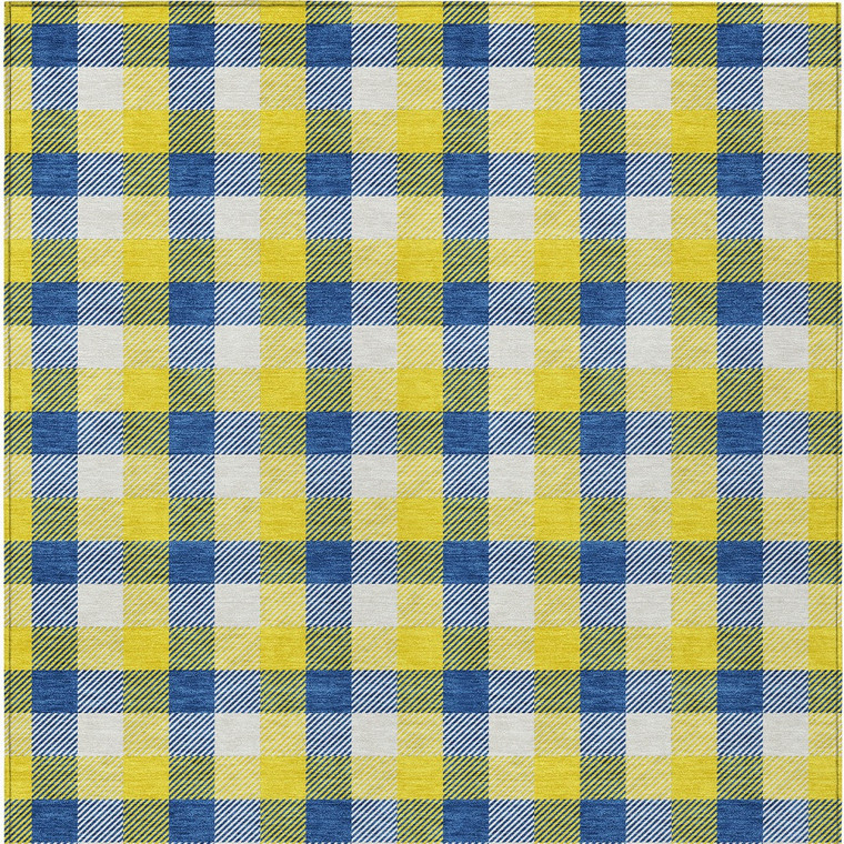 3' X 5' Yellow Blue And Beige Plaid Washable Indoor Outdoor Area Rug