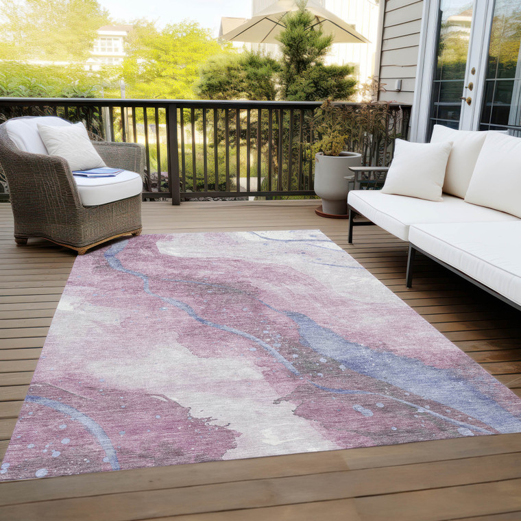 5' X 8' Mauve And Pink Abstract Washable Indoor Outdoor Area Rug