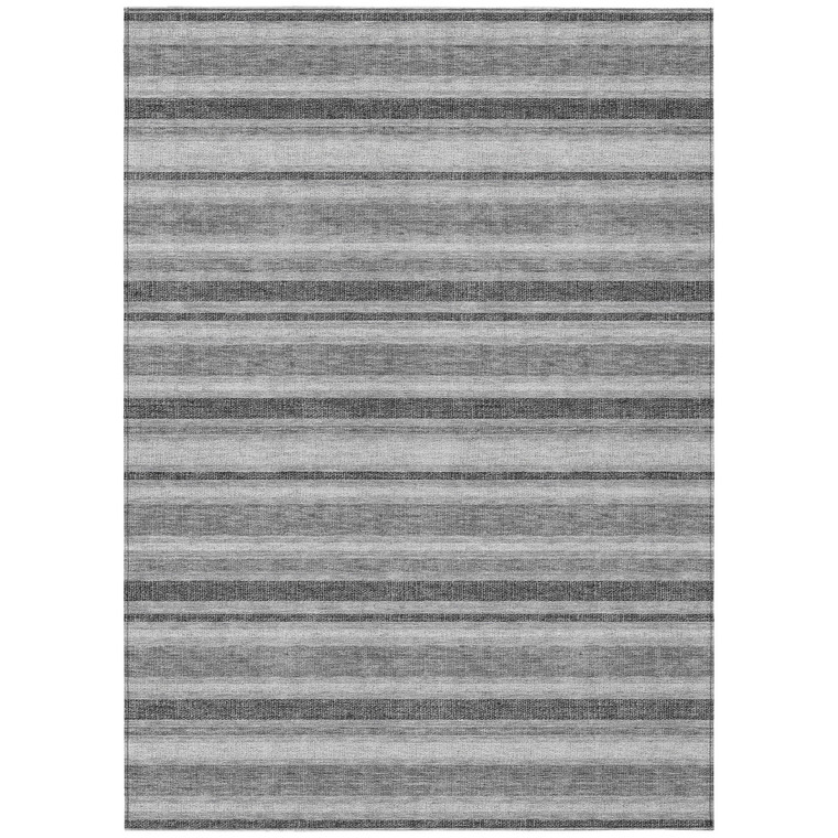 3' X 5' Black Silver And Gray Striped Washable Indoor Outdoor Area Rug