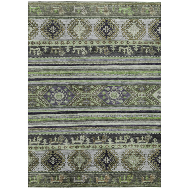 3' X 5' Fern Green Taupe And Ivory Tribal Washable Indoor Outdoor Area Rug