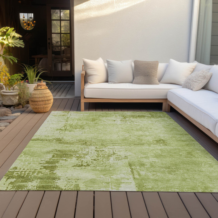 3' X 5' Lime Green And Ivory Abstract Washable Indoor Outdoor Area Rug