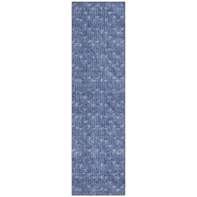 8' Runner Navy Blue Geometric Washable Non Skid Indoor Outdoor Runner Rug