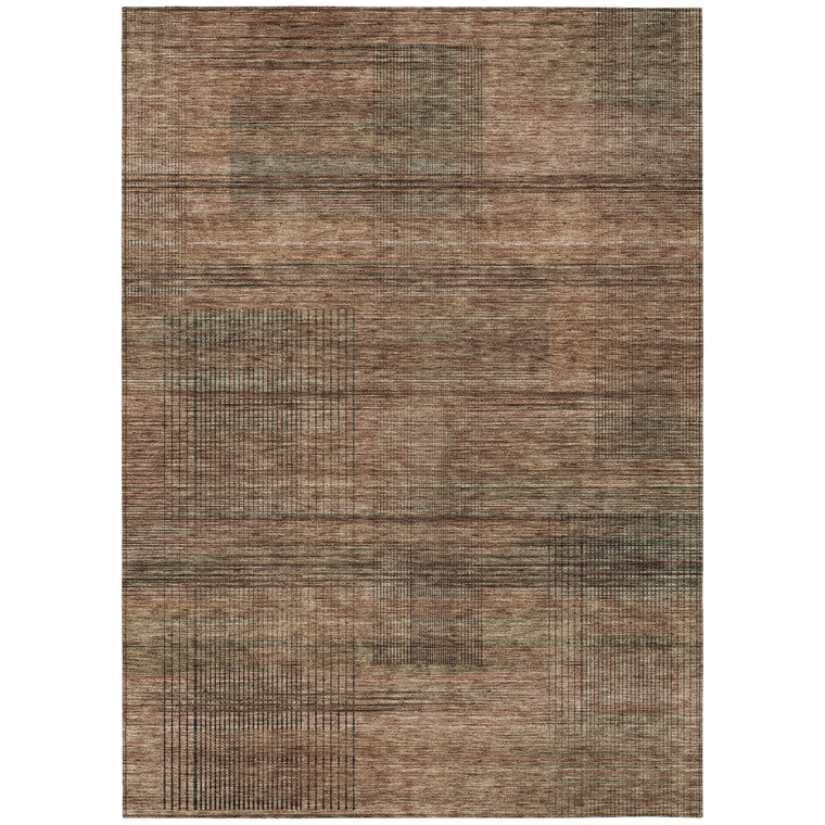 3' X 5' Orange Copper And Brown Striped Washable Indoor Outdoor Area Rug